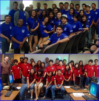 Students, mentors, faculty and staff. Group photos and classes in session.