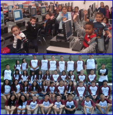 Students, mentors, faculty and staff. Group photos and classes in session.